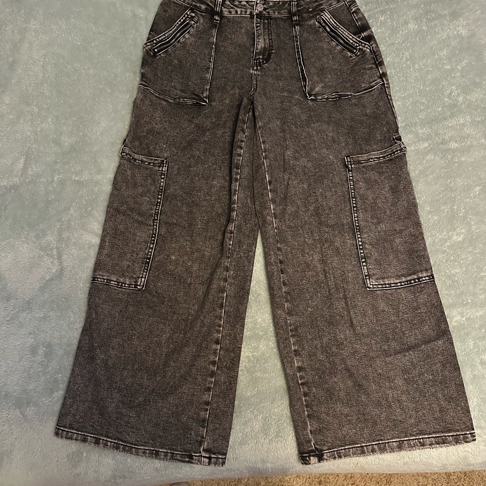 Jrs 15 Wide Leg Black Cargo Women's Jeans